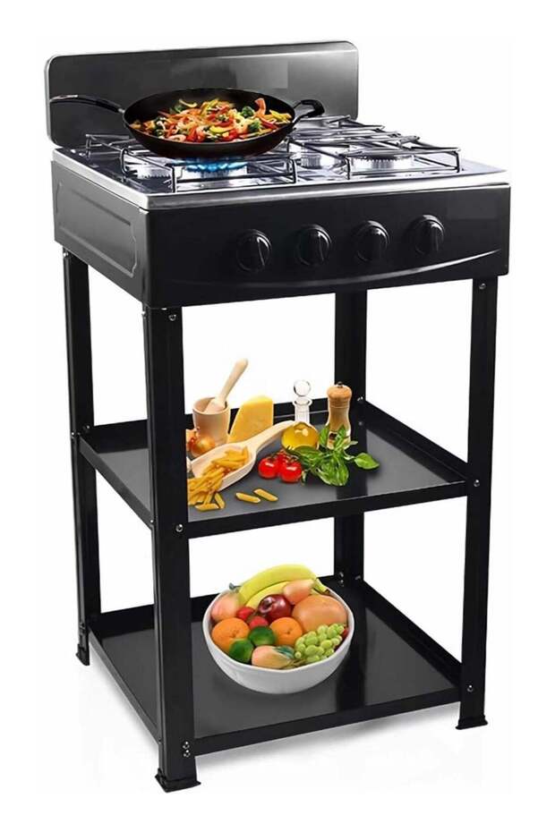 4-Burner Portable Gas Stove with Wind Guard & Removable Leg Stand