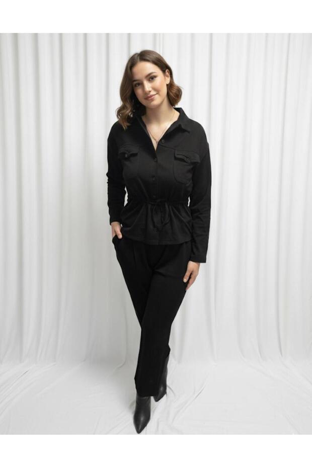 Women's Stretch Fabric Double Pocket Steel Interlock Bluzz Shirt Pants Set