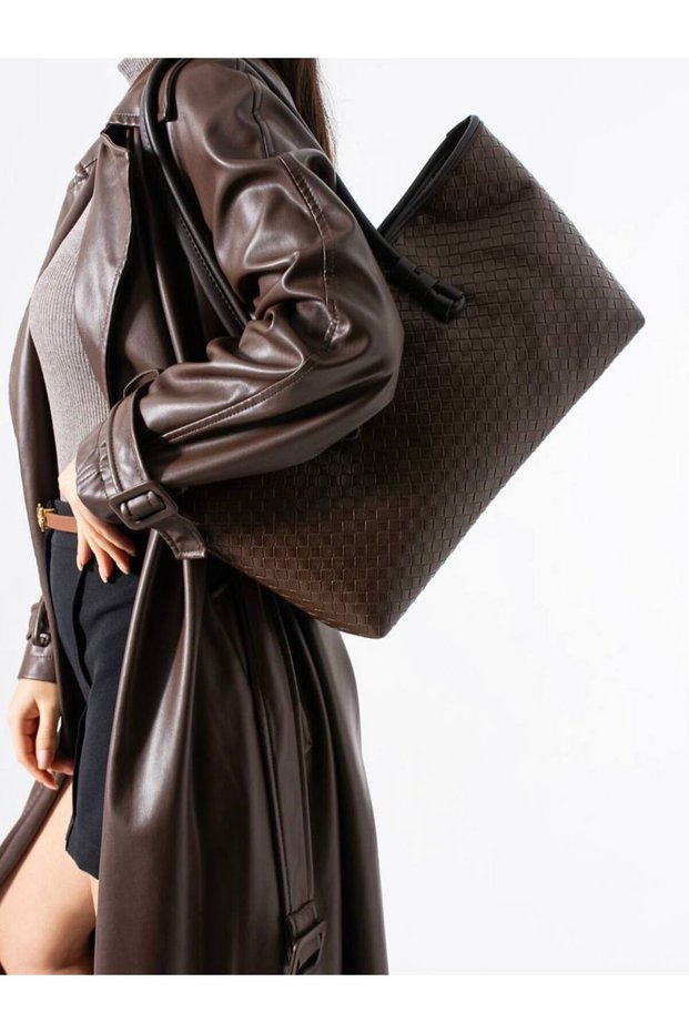 Sebayo Bitter Brown Knitted Detail Hand and Shoulder Women's Bag - Waterproof