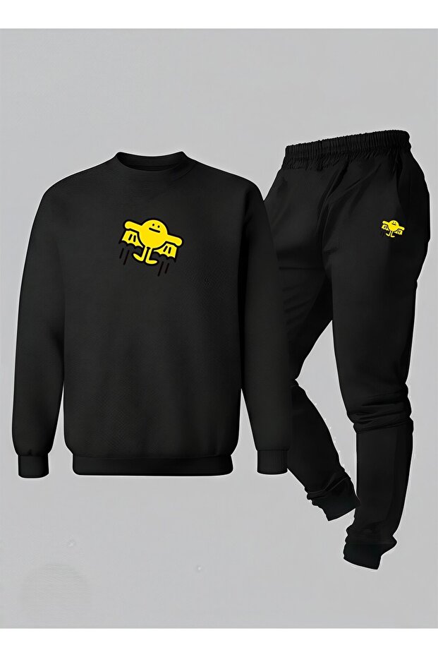 Children's Sweatshirt - Tracksuit Set Crew Neck Flying Emoji B Printed 3 Thread Raised