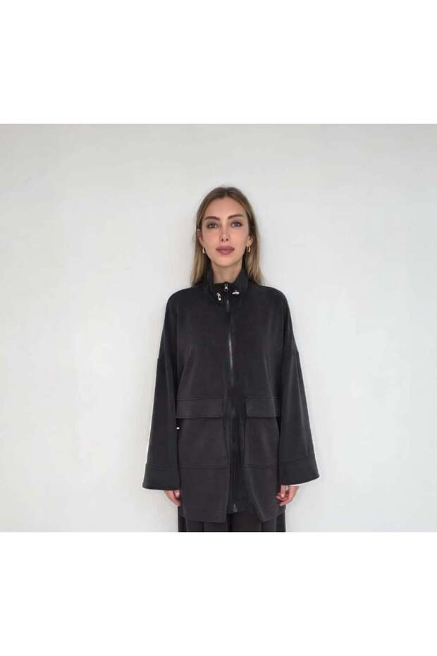 Fermuarlı Kadın Örme Ceket - 1