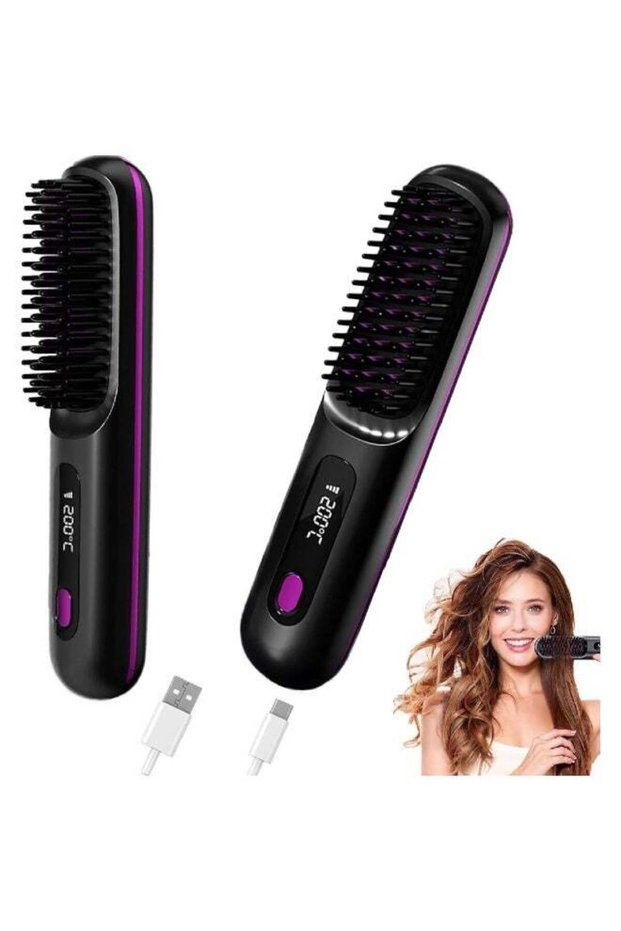 Cordless Hair Straightening Comb with Negative Ion, 4000mAh Rechargeable (Black)