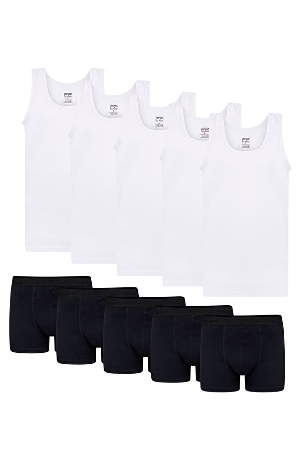5-Pack of White Cotton Undershirts, 5-Pack of Navy Blue Boxer Shorts