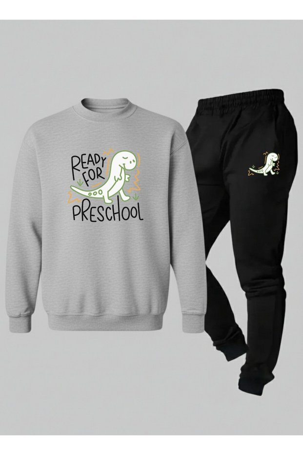 Sweatshirt - Tracksuit Unisex Children's Set Crew Neck Ready for Printed 3 Thread Ribbed