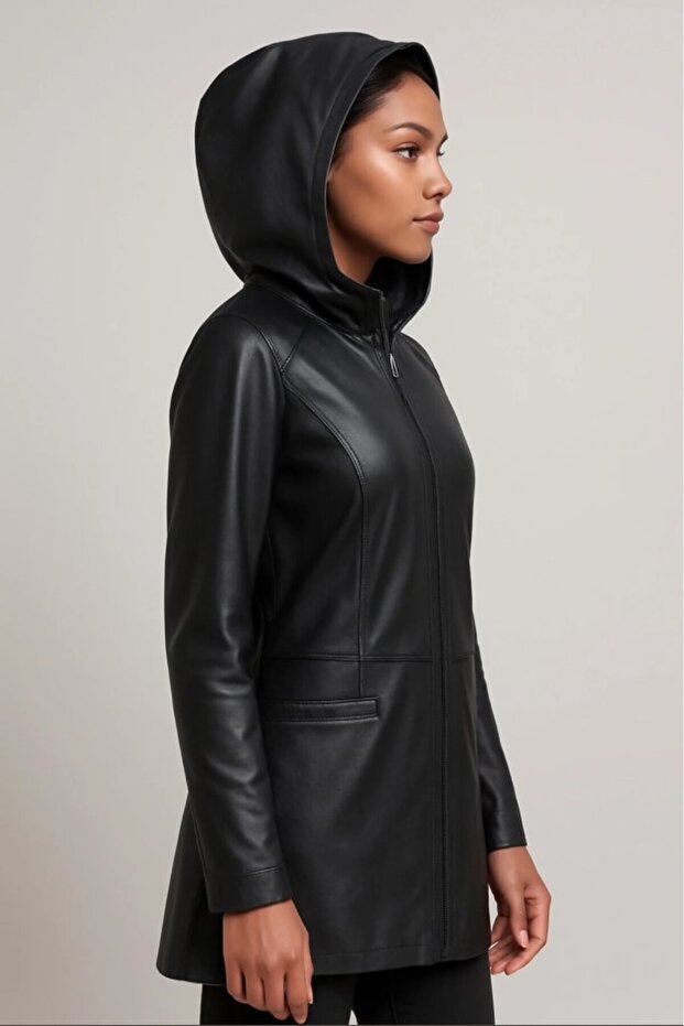 Black Hooded Classic Custom Design Premium Genuine Leather Jacket