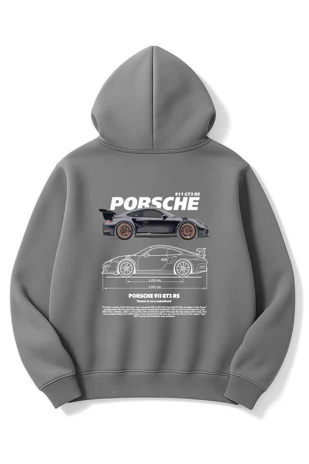 Oversized Smoke Gray Unisex Porsche 911 Gt3 Car Printed Hooded Sweatshirt