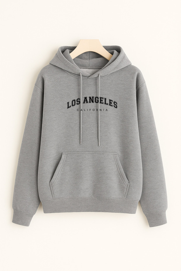 Unisex Winter Los Angeles Printed Cotton Hooded Kangaroo Pocket Sweatshirt