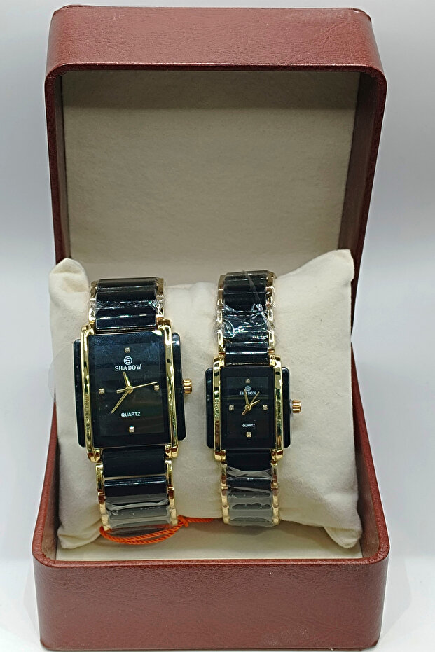 Luxurious Couple Watch Set - Elegant Rectangular Two-Tone Design - 7