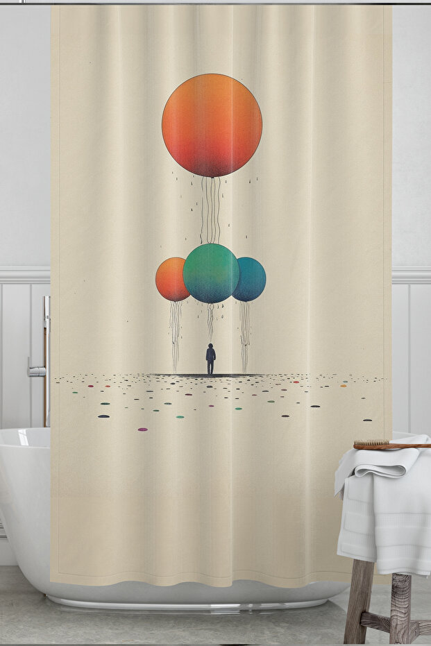Bathroom Curtain, Alone Balloon Pattern Shower Curtain, Bathtub Curtain, with Ring Gift 175X200Cm Bp-36