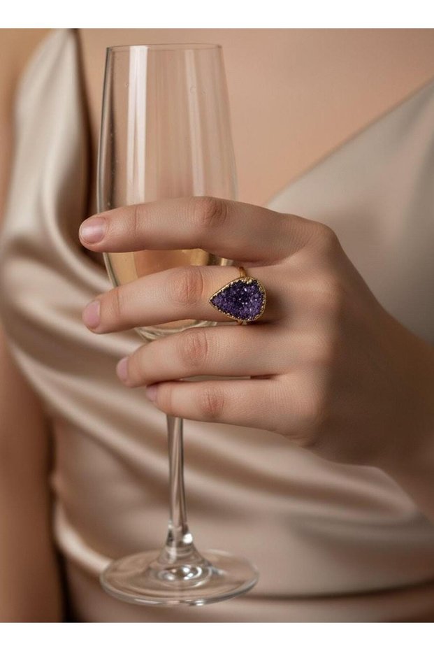 Women's Trend Handmade Gold Handmade Purple Natural Stone Ring