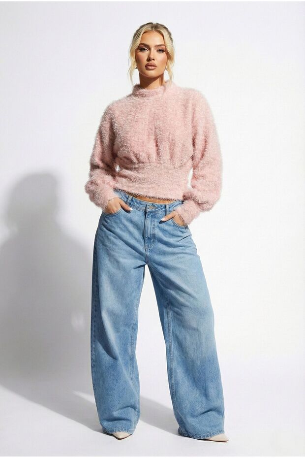 Premium Furry Mock Neck Cropped Women's Sweater