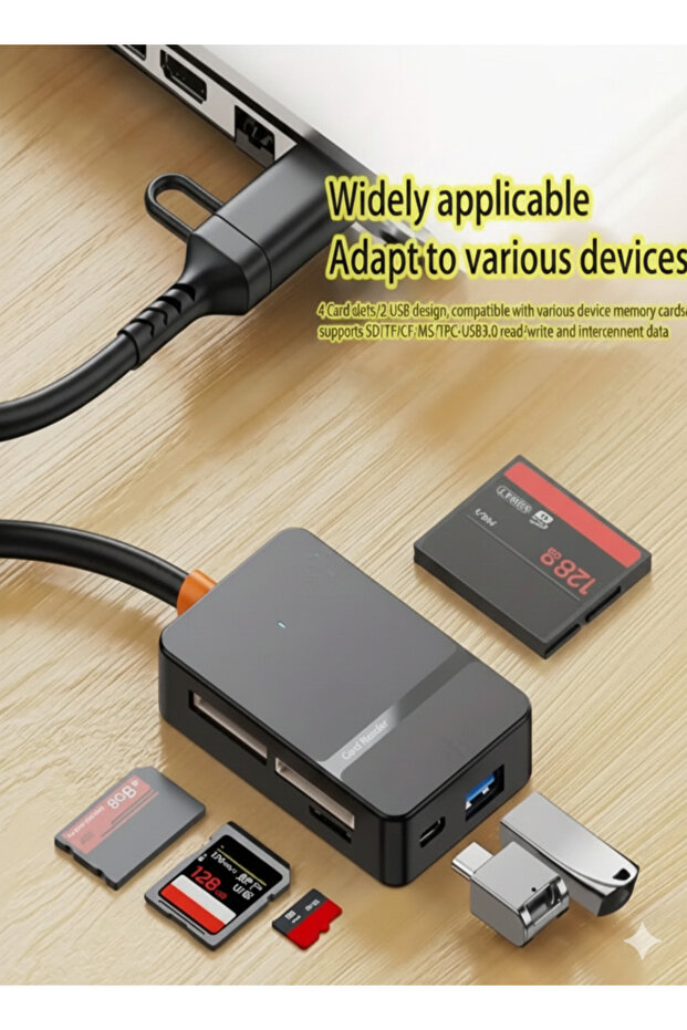 Multi-Functional 8-in-1 USB-C & USB-A Card Reader, Supports SD/TF/CF/MS Cards and USB Flash Drives - 5