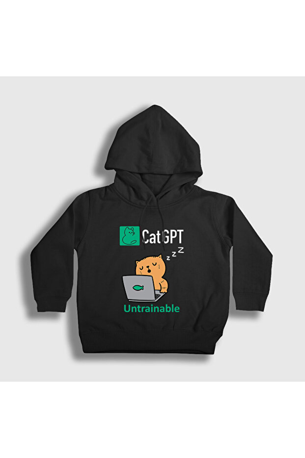 Unisex Children's Black Cat Gpt Funny Artificial Intelligence Cat Kedili Hooded Sweatshirt 581128Tt