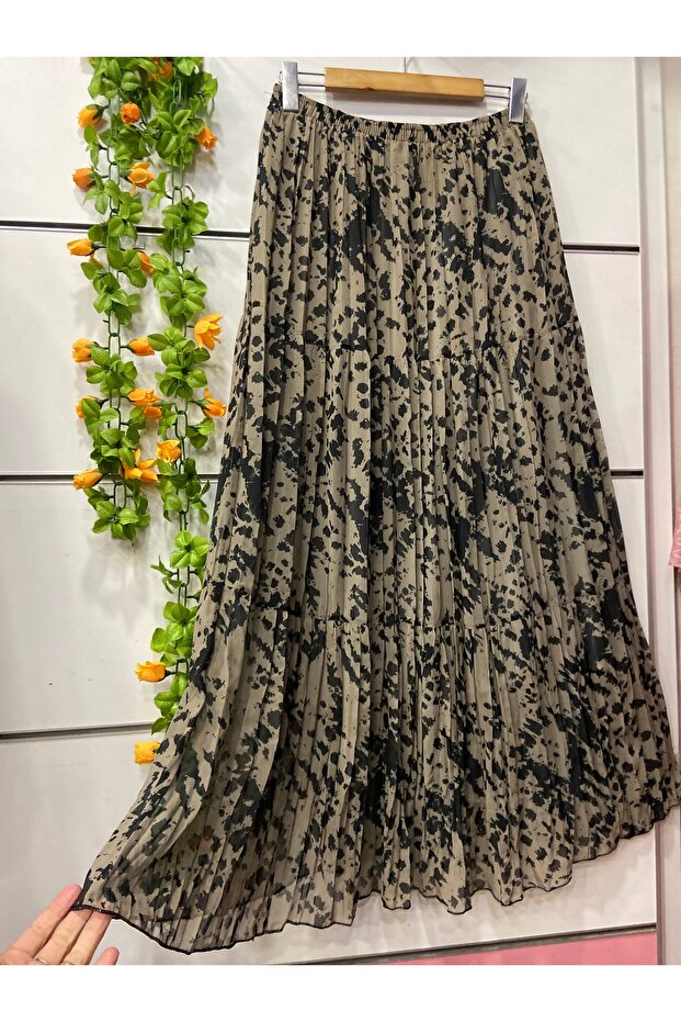 Patterned Chiffon Bell Skirt with Lining
