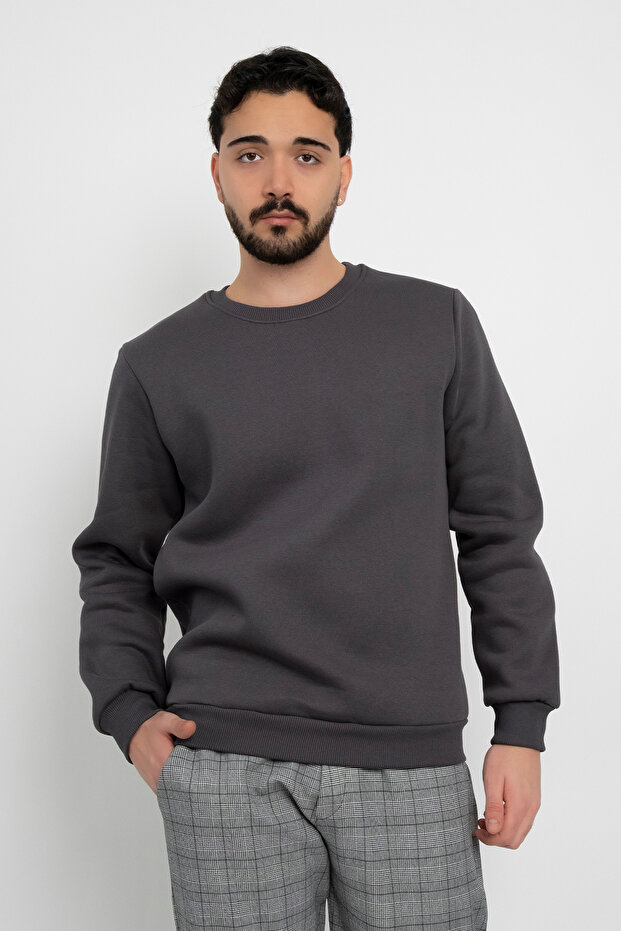 Basic Unprinted 3 Thread Unisex Pocketless Plain Sweatshirt Round Neck Sweat