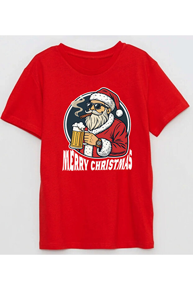 Purolu Santa Claus Printed New Year Printed Cotton T-Shirt