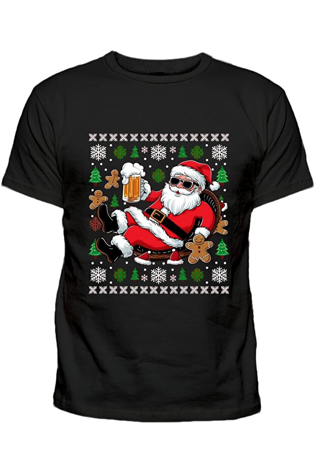 Santa Claus Bear Printed Cotton Adult Tshirt