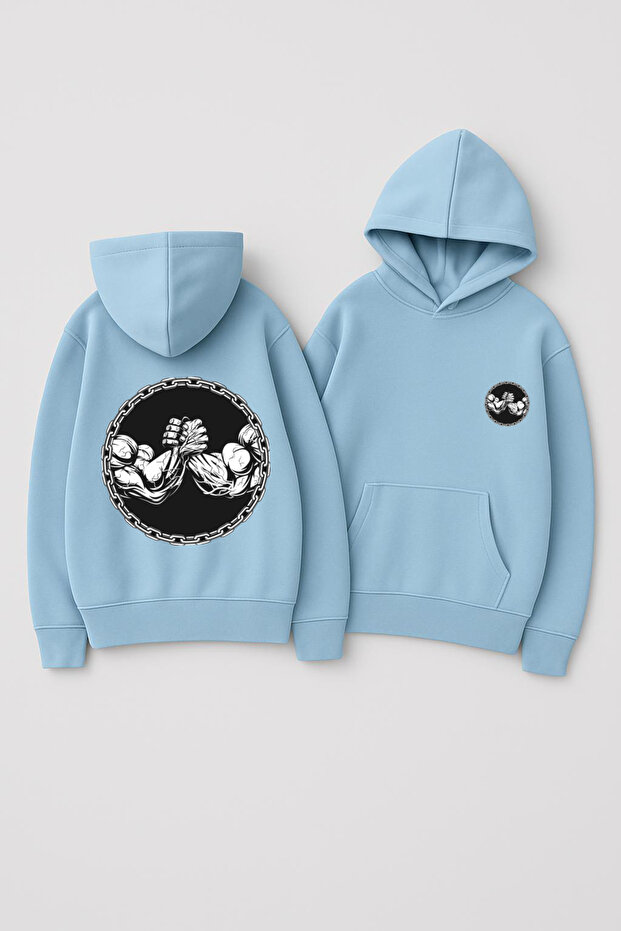 Unisex Hooded Oversized Printed Sweatshirt – Gym Arm Wrestling Muscular Arm