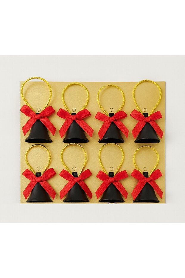 ✨ Christmas Pine Tree Ornaments – Black Tiny Bells Set of 8