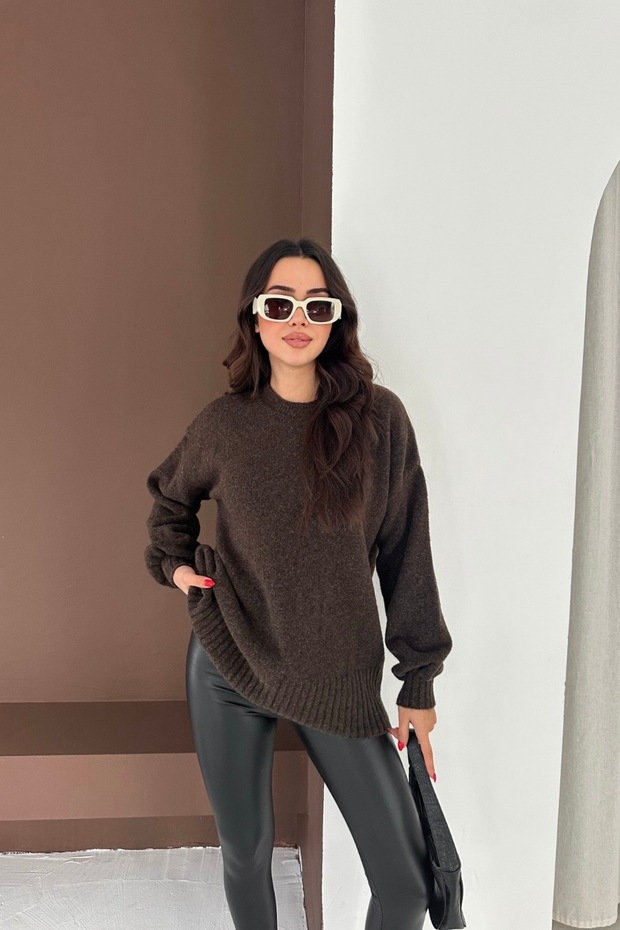 Oversized Basic Soft Textured Knitwear Sweater Aw25Kz0115