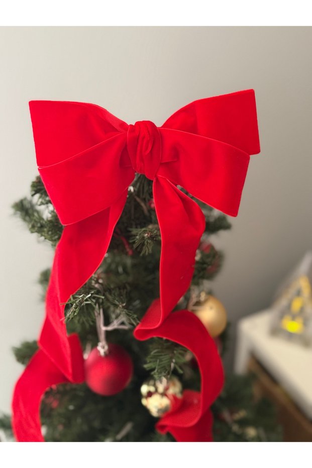 Large Red Velvet Bow Ribbon Tree Ornament New Year, Christmas, Decoration