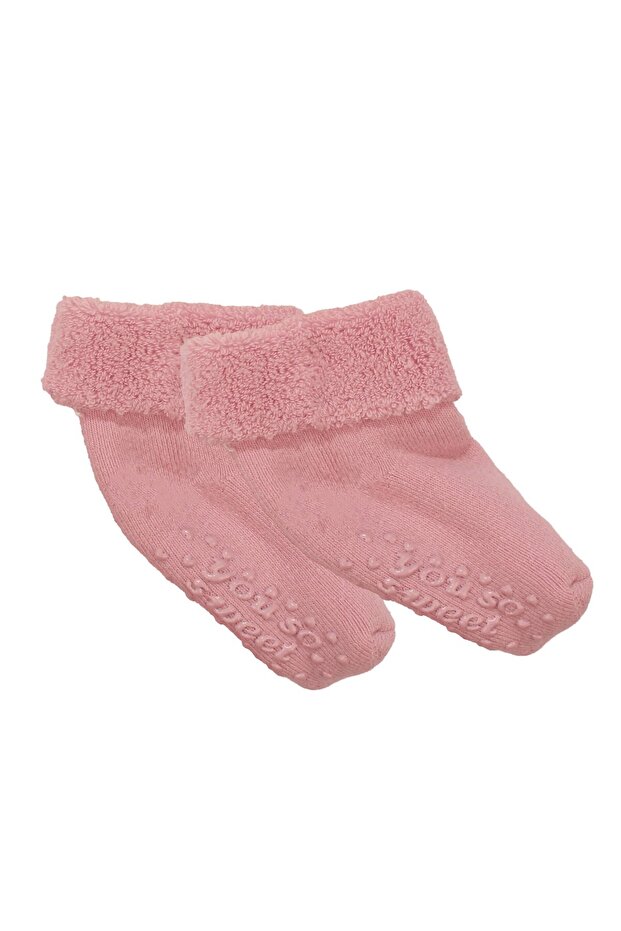 Unisex Pink Curly Sweet Non-Slip Sole Towel Socks