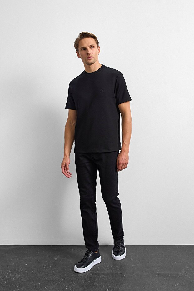 Siyah Regular Fit Basıc Tişört - 4