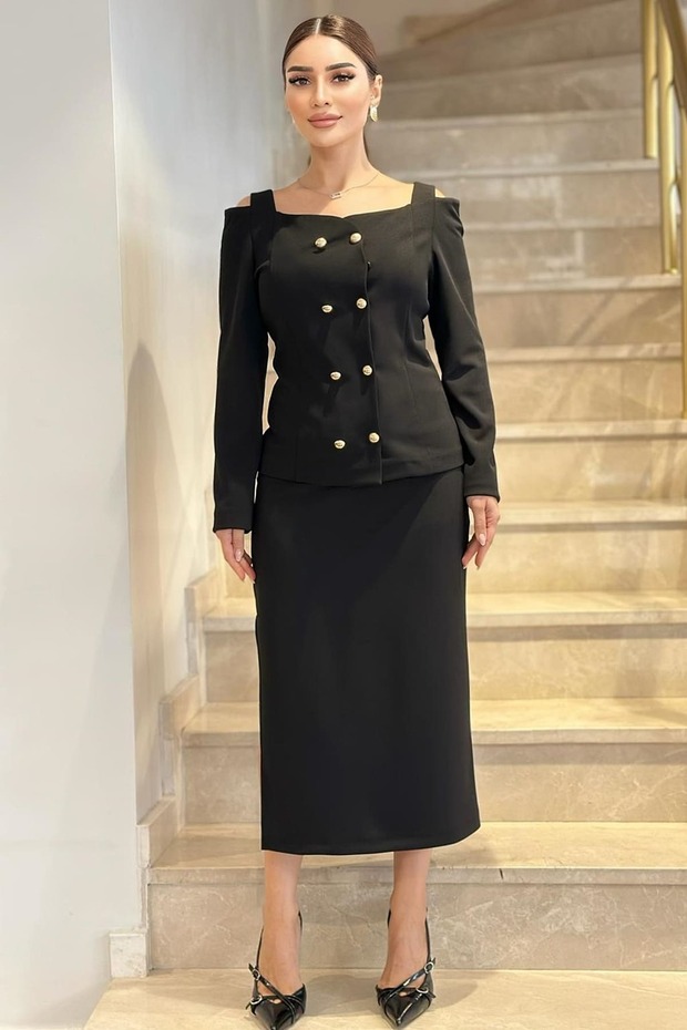 Yırtmaç detaylı likralı örme etek - 2