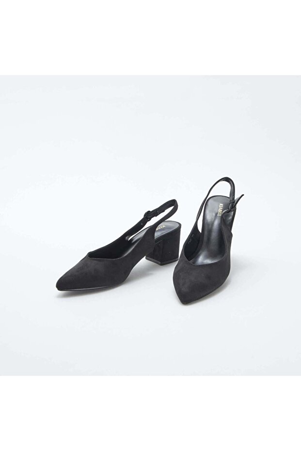 حذاء بكعب مفتوح من الأمام ومدبب باللون الأسود - 5