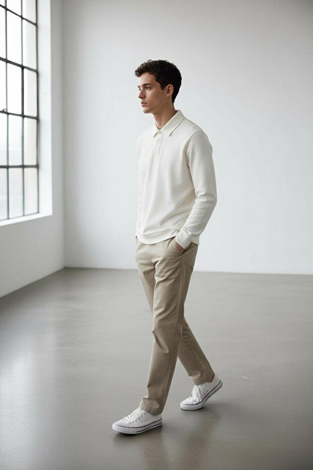 İnterview Elvira Polo Yaka Basic Ekru Sweatshirt - 3