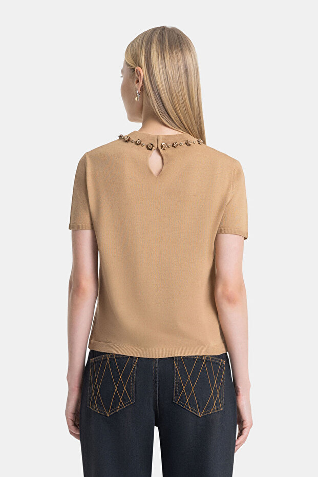 CAMEL TAŞ DETAYLI TRİKO - 6