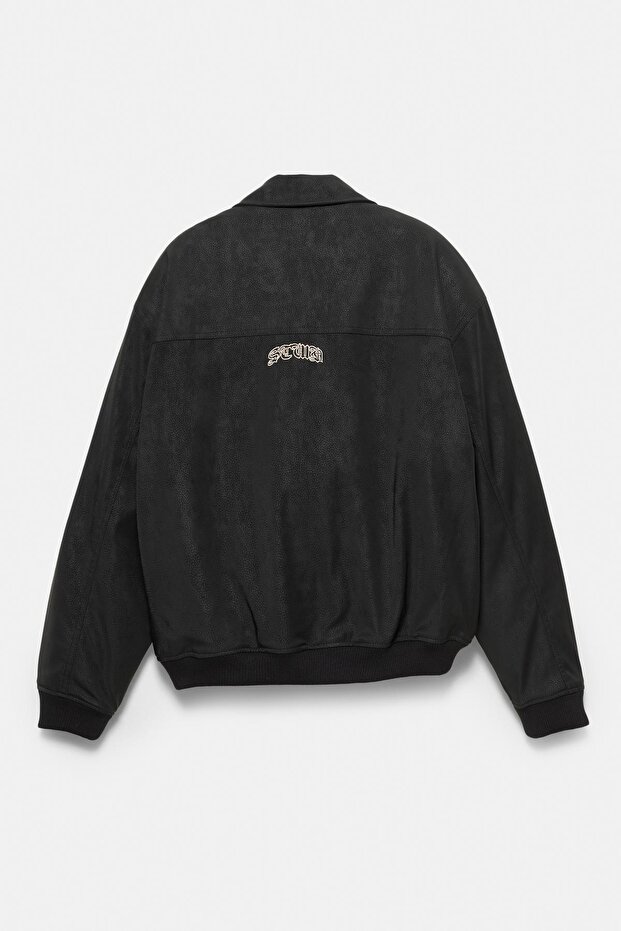 İşlemeli suni deri bomber ceket - 8