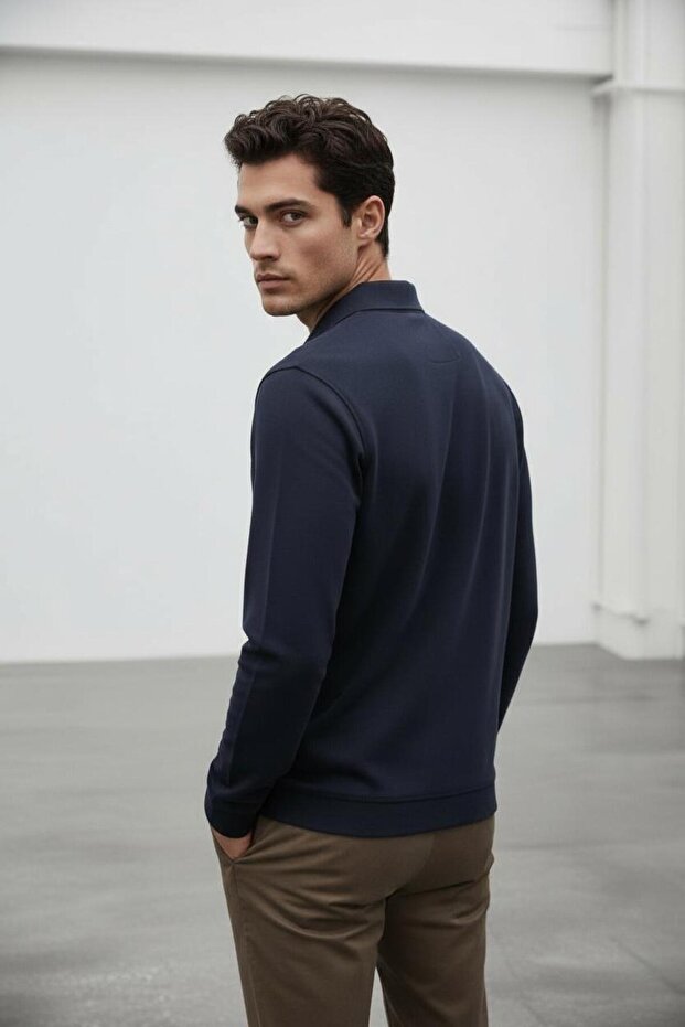 İnterview Elvira Polo Yaka Basic Lacivert Sweatshirt - 6