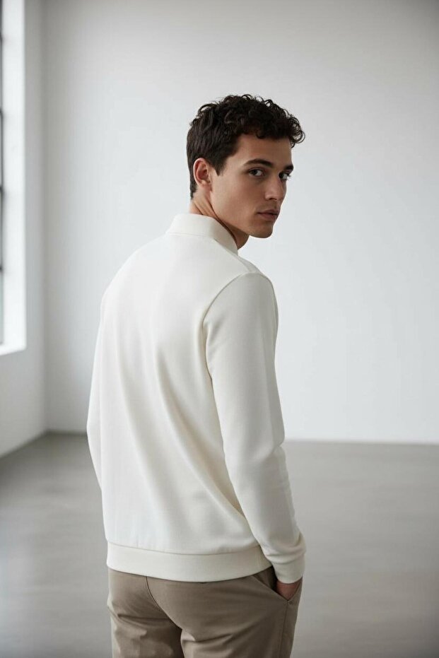 İnterview Elvira Polo Yaka Basic Ekru Sweatshirt - 6