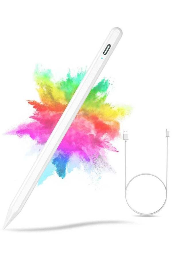 Stylus Pen for iPad (2018-2022) - Capacitive, 4 Replacement Tips, Palm Rejection (White)