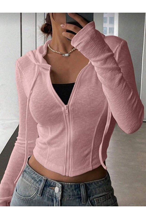 Rolly Basic Slim Fit Fermuarlı Bluz - 4