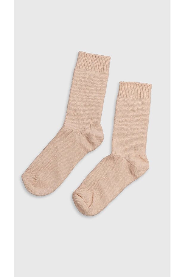 Fitilli Örme Kışlık Uzun Çorap - 1