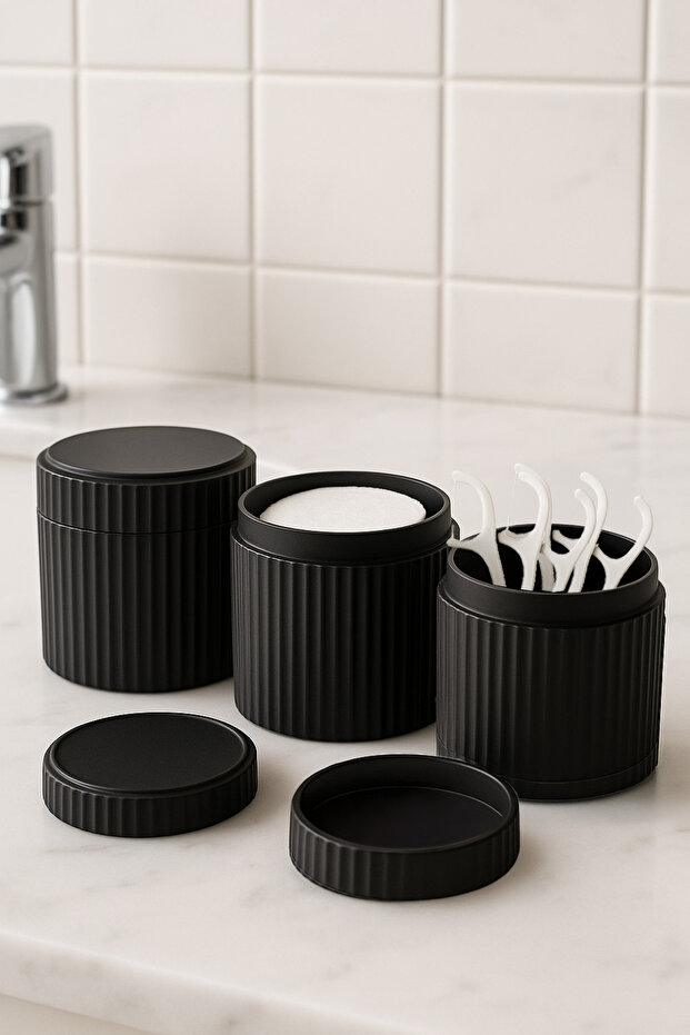 3-Piece Bathroom Organizer Set Buckle Box Organizer Cotton Swab Holder Makeup & Cotton Swab Box Organizer
