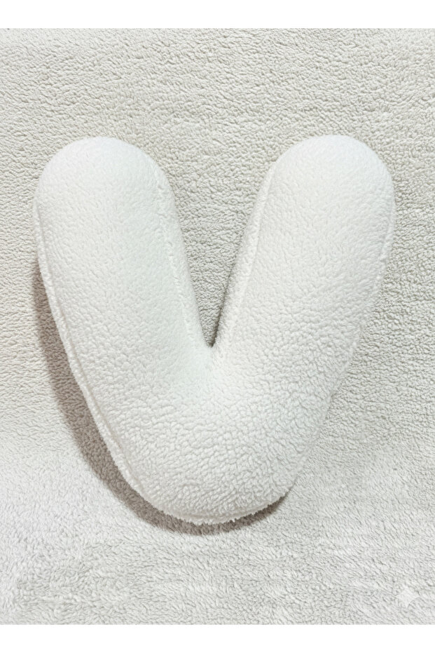 Plush V Letter Pillow, Decorative Throw Pillow, White Teddy, Large Size 50 cm