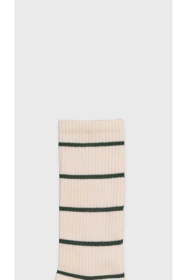Çizgili Fitilli Örme Uzun Çorap - 2