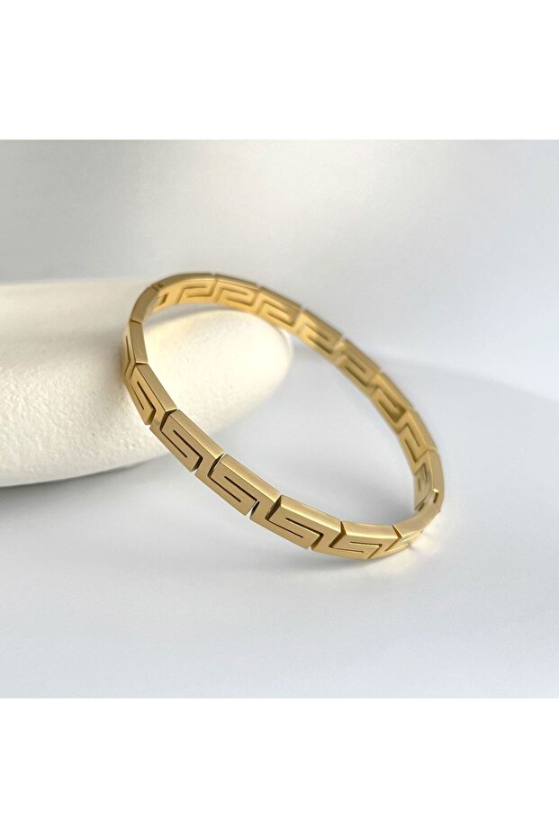 Steel Cuff Bracelet - Labyrinth Pattern - 2