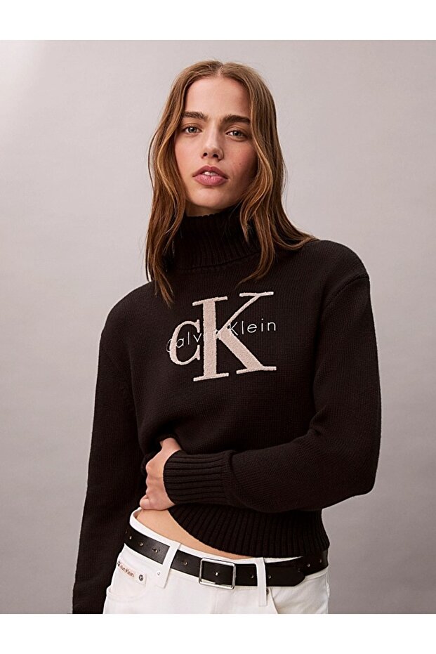 CHENILLE MONOLOGO SWEATER Siyah Kadın Sweatshirt - 3
