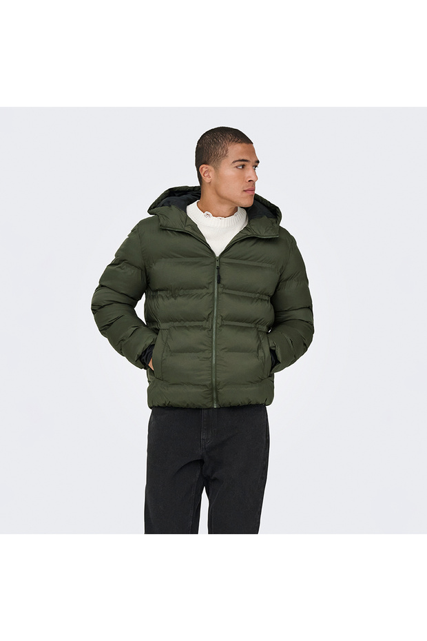 Only&Sons Union Seamless Life Puffer Men's Khaki Hooded Coat