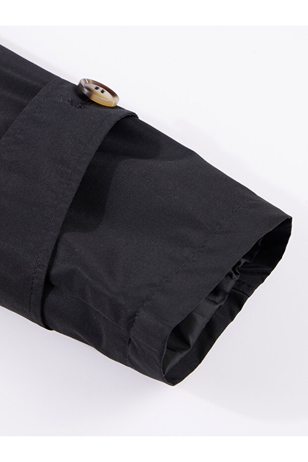 معطف ترنش طويل سادة مزود بحزام وأزرار - 5