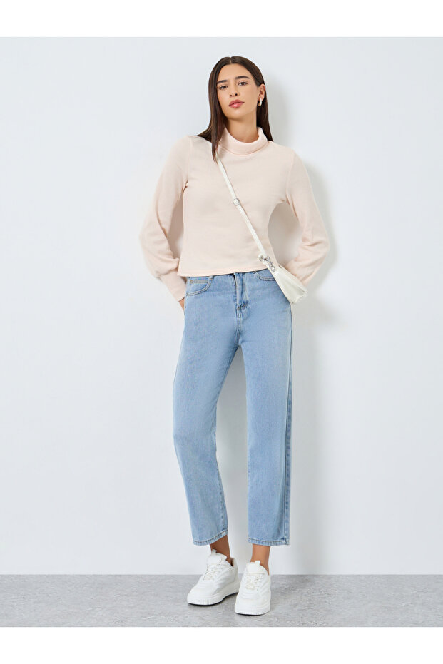 Solid High Neck Long Sleeve Top - 1