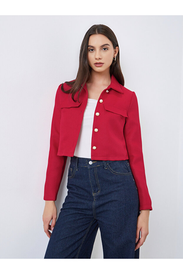 جاكيت سادة بأكمام طويلة وأزرار أمامية - 1