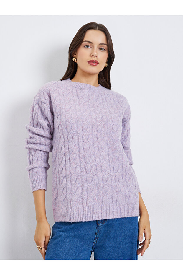 Regular Fit Mixed Yarn Cable Knit Sweater