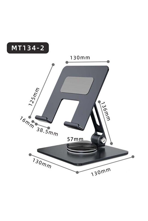 360° Rotating Desktop Metal Folding Tablet/Mobile Phone Stand - Grey, 4-13 inches