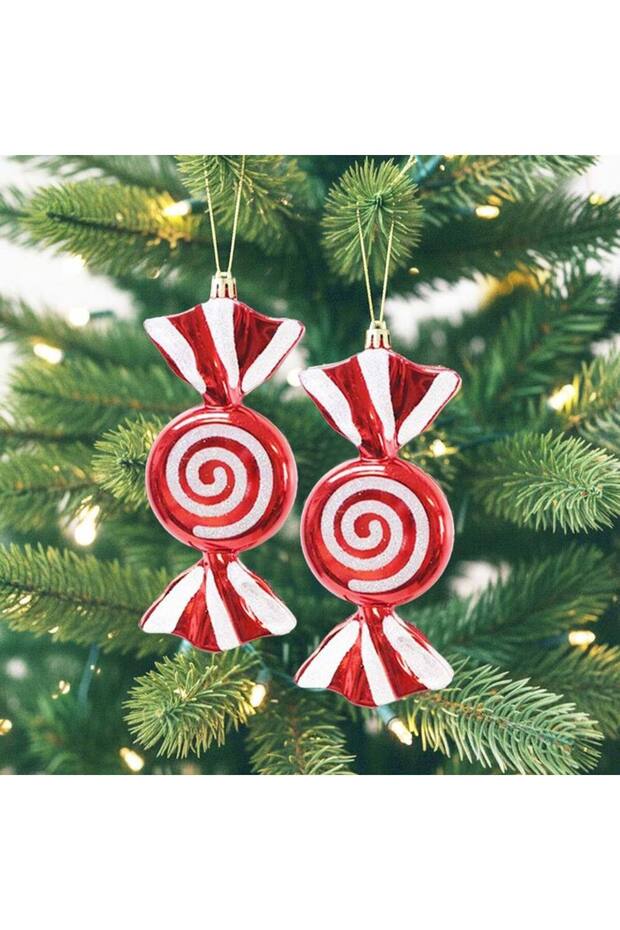 Red-White Candy Figured Christmas Tree Ornament 16 cm (2 Pieces)