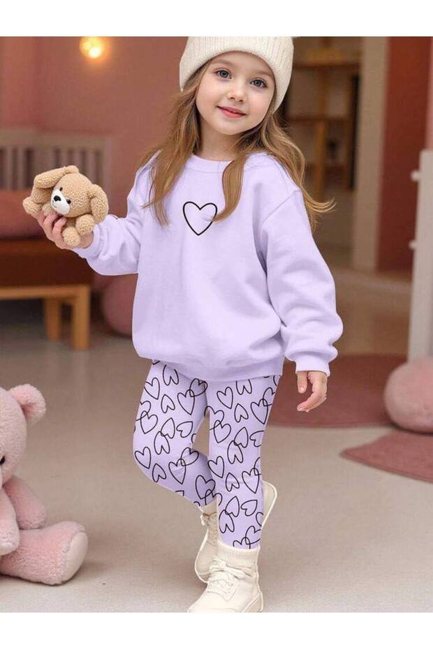 Girl's Purple Heart Two-Thread Suit with Stretch Fabric Pieces